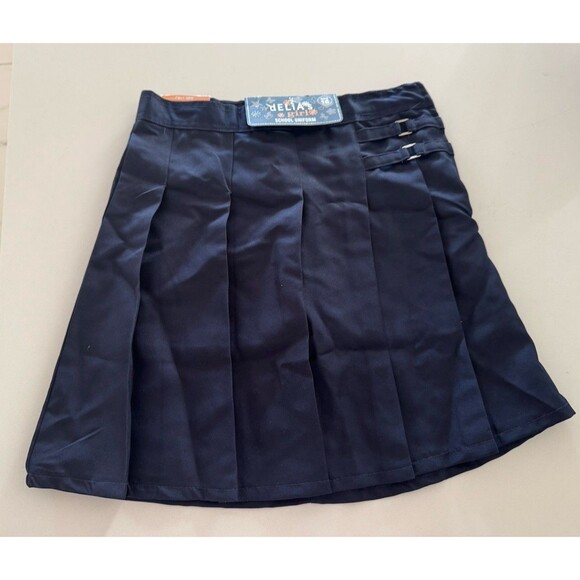 Girls' Adjustable Waist Pleated-Front skirt Two-Tab Scooter navy blue size 16 - Picture 7 of 16